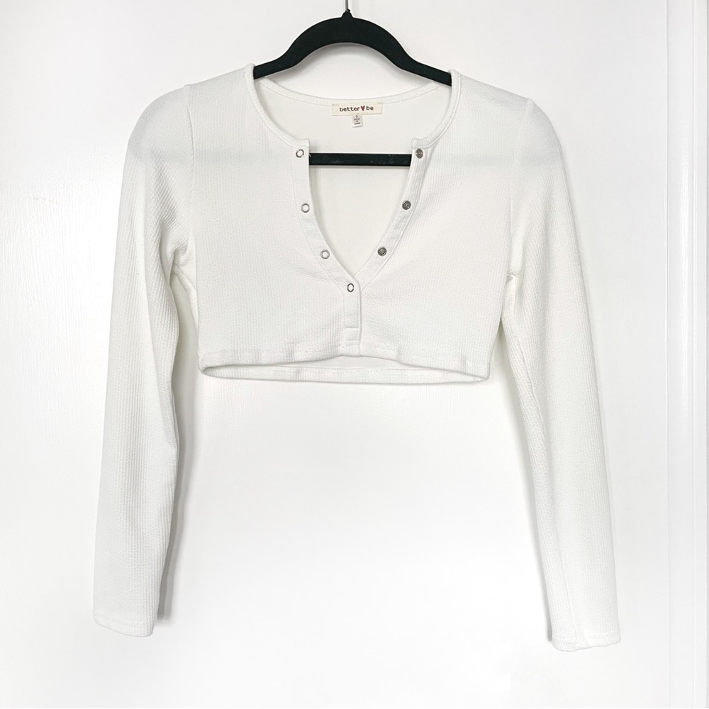 White Crop Top Long Sleeve Top